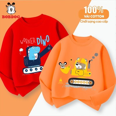 Áo thun dài tay bé trai BOBDOG in hình MÁY XÚC, KHỦNG LONG  cổ tròn chất liệu cotton mềm mịn cho bé
