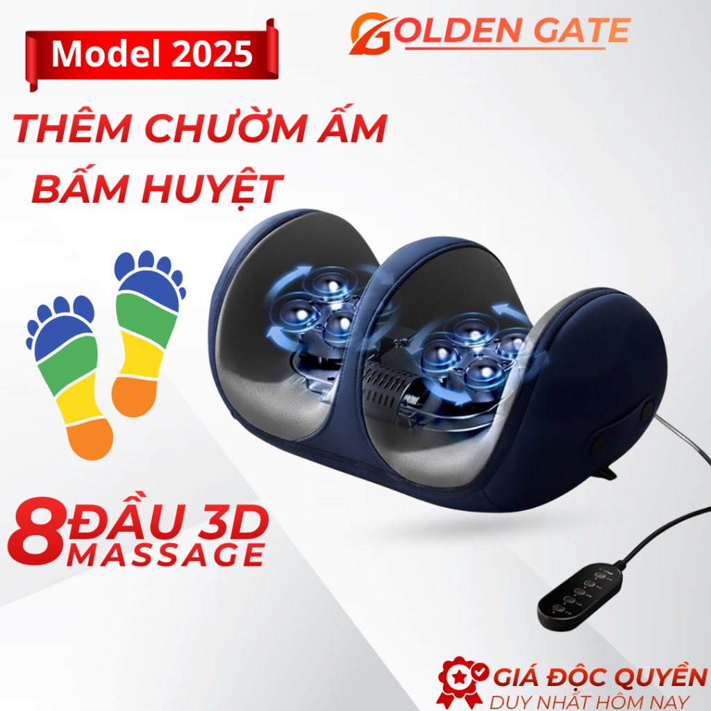 Máy Massage Chân Bấm Huyệt 3D Cao Cấp - Máy Mát Xoa Bóp Bàn Chân, Bắp Chân Tự Động, Chườm Nóng Hồng Ngoại Có Điều Khiển