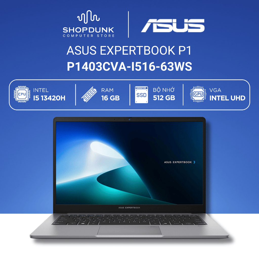 Laptop ASUS ExpertBook P1 P1403CVA-i516-63WS i5-13420H | 16GB | 512GB | Intel UHD | 14" FHD | Win 11