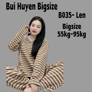  B035- Mùa Đông  Bộ Kẻ Áo Dài Cổ Tim Quần Dài Chất Len BIGSIZE 55-95KG 
