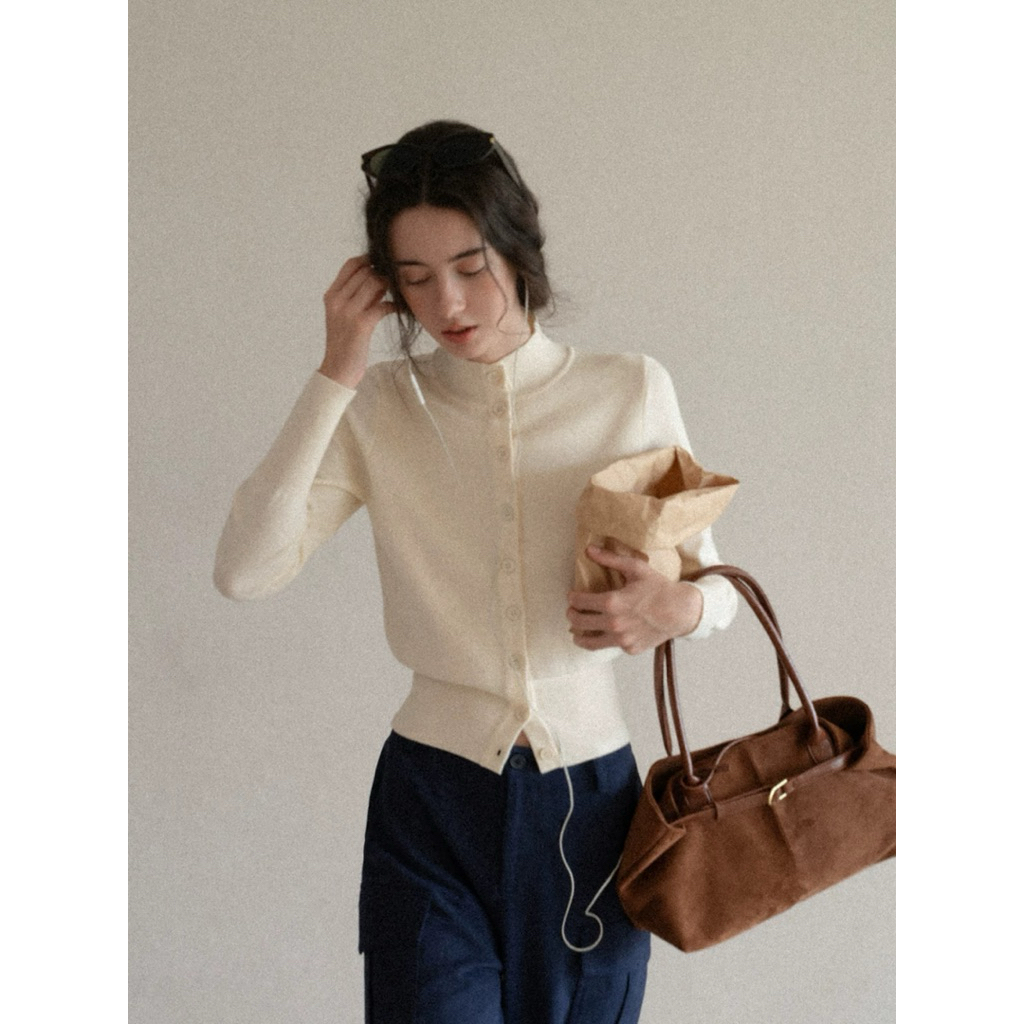 [EGGKA] Áo len cardigan cổ cao EGGKA dáng ôm |autumnclothing