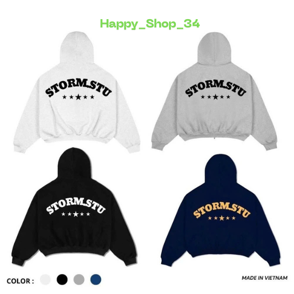 Áo Khoác Hoodie Zip STORM.STU Nam Nữ Unisex,Hoodie Nỉ Có Nón In Chữ Sau BasicHOT Phong cách Hàn Quốc