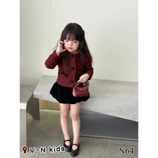   A146 - BST TẾT  Set bộ áo da cừu đỏ đô trầm kem chân váy dáng bí sang chảnh thiết kế 2 túi nơ nổi bật dành cho bé gái 