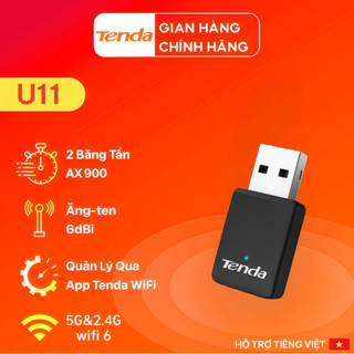 Bộ thu sóng không dây Tenda U11 AX900 Mbps, Bộ giải phóng tín hiệu mạng, Bộ chuyển đổi WiFi (Sản phẩm chính hãng)