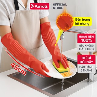 Găng Tay Cao Su Siêu Dai, An Toàn, Dùng Vệ Sinh Nhà Cửa, Toillet, Rửa Chén Bát Có Lót Nhung, Móc Treo 45cm -Parroti FY45