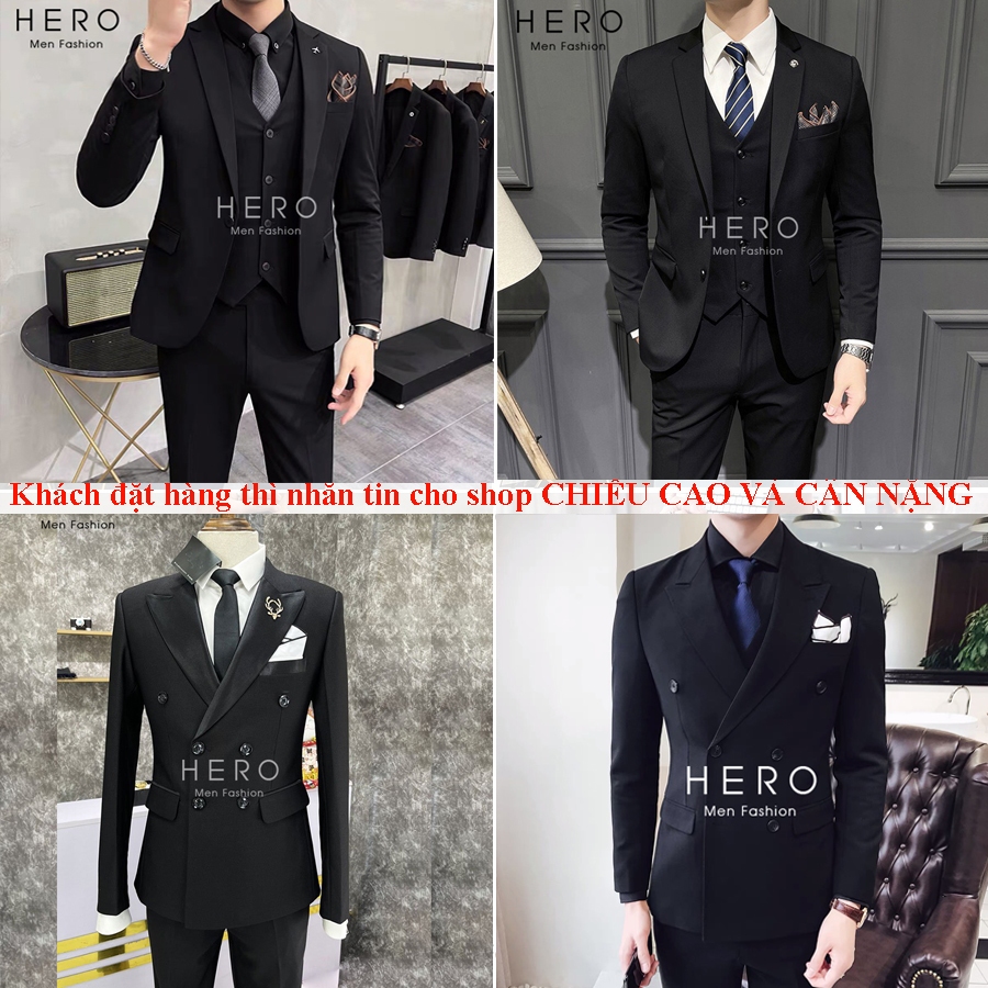  Bộ Vest Nam Cao Cấp Hàn Quốc Màu Đen Chất Vải Sịn Sò Cạp Quần Có Tăng Chỉnh Size. Suit Nam Màu Đen 