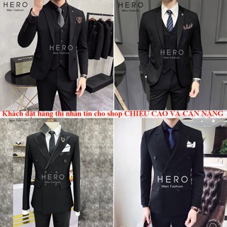 Bộ Vest Nam Cao Cấp Hàn Quốc Màu Đen, Chất Vải Sịn Sò, Cạp Quần Có Tăng Chỉnh Size. Suit Nam Màu Đen