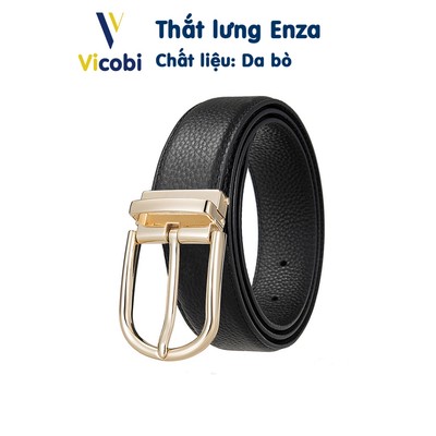 Dây thắt lưng nam da bò Enza Vicobi TLB3V Vàng, dây nịt khóa xỏ kim bản 3.3cm