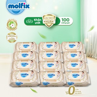   Tặng Thỏ Bông - Mua 2 Thùng đủ 500K  Thùng 12 gói Khăn ướt Molfix thiên nhiên sơ sinh dịu nhẹ không hương -100 miếng 
