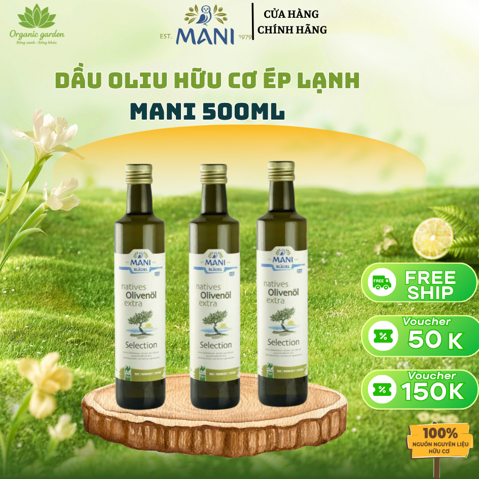 Dầu Extra Virgin Olive hữu cơ Mani 500ml Organic Extra Virgin Olive Oil