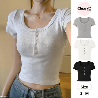 Áo Thun Chất Len Tăm Nữ Form Vừa Tay Ngắn Nút Bấm Ôm Body Thời Trang AT11 CinZy SG 