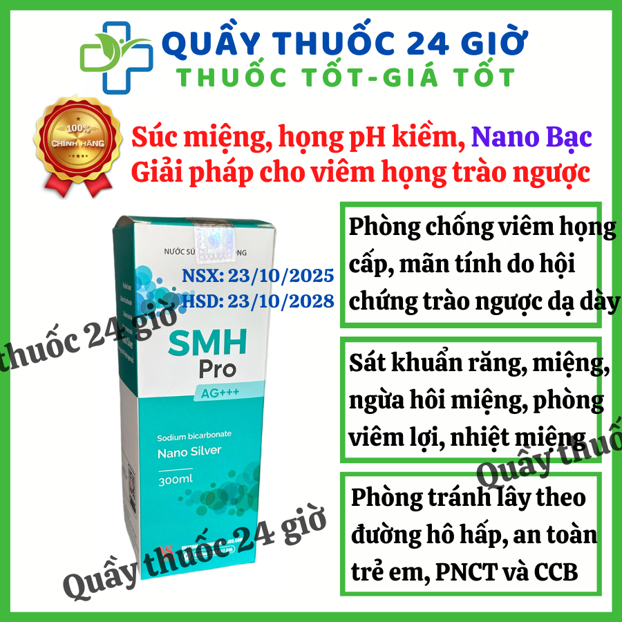 SMH Pro Nano Bạc nước súc họng súc miệng cho người trào ngược dạ dày 300ml