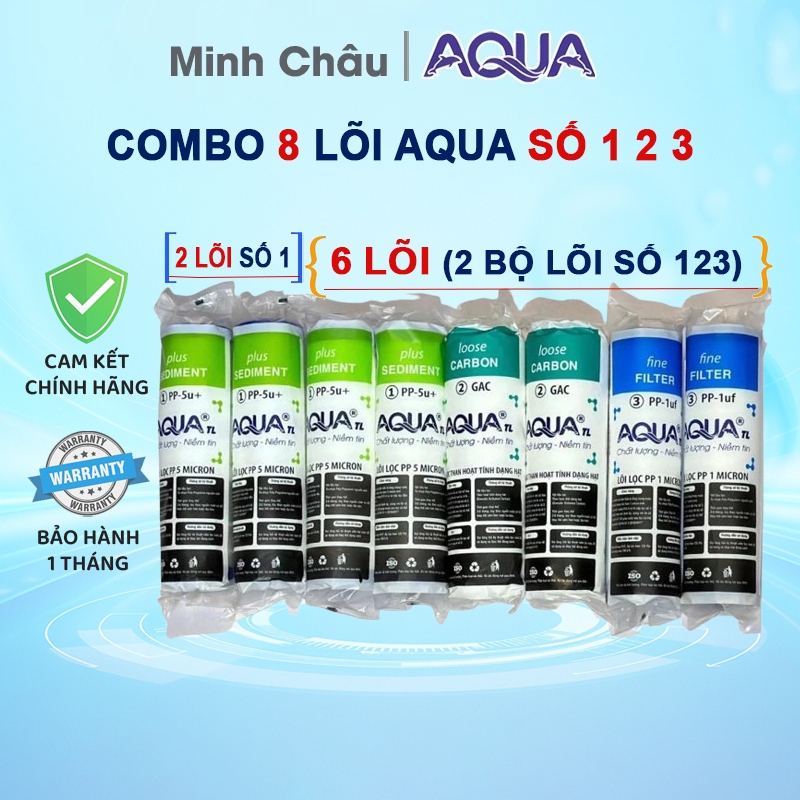 [COMBO] 8 Lõi 123 AQUA ( 2 bộ 6 lõi 123 + 2 lõi số 1) dùng cho máy lọc nước RO