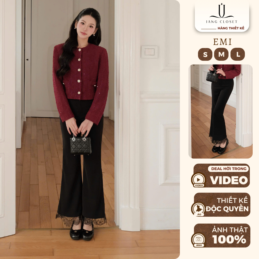 [JANG CLOSET] Quần suông ống đứng màu đen Jang Closet thiết kế EMI phong cách công sở thanh lịch