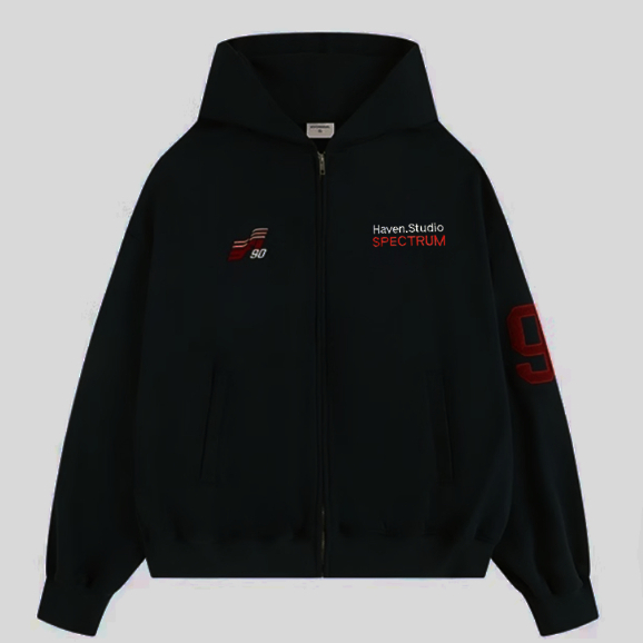 Áo Khoác Hoodie Zip boxy bigsize Haven Studio nam nữ rộng chất nỉ cua thêu màu đen xám xanh đen