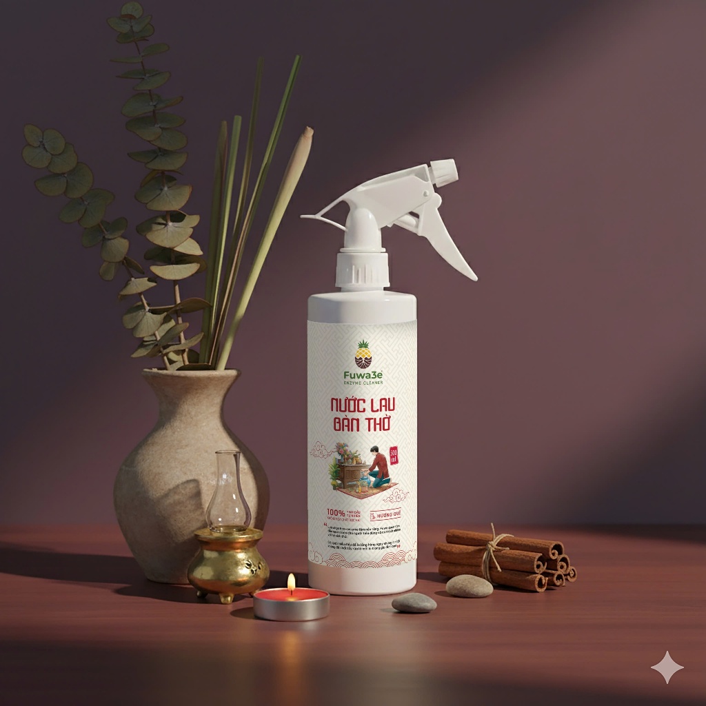 Nước lau bàn thờ FUWA3E chuyên dụng lau bàn thờ, tinh chất quế và thảo mộc - 500ml - KTShop