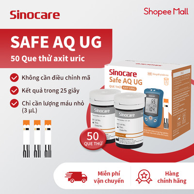 Mẫu mới 50 que thử Axit Uric cho máy Sinocare Safe AQ UG + Tặng 50 kim chích máu