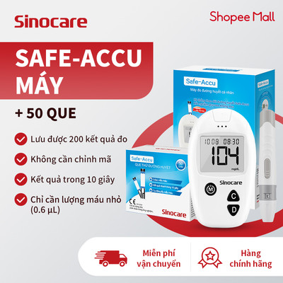 Máy Đo Đường Huyết Safe Accu Chính Hãng SINOCARE Giá Rẻ Tặng Kèm 50 Kim Que Thử + 50 Kim