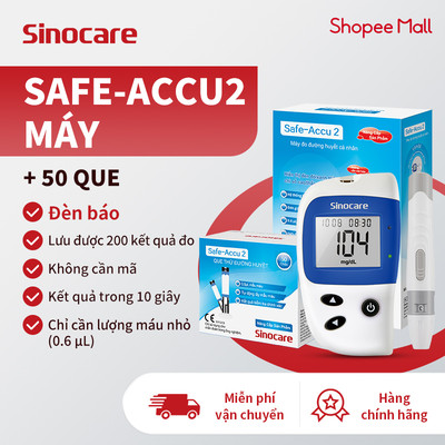 Máy Đo Đường Huyết Safe Accu 2 Chính Hãng Sinocare Tặng Kèm 50 Que Và 50 Kim