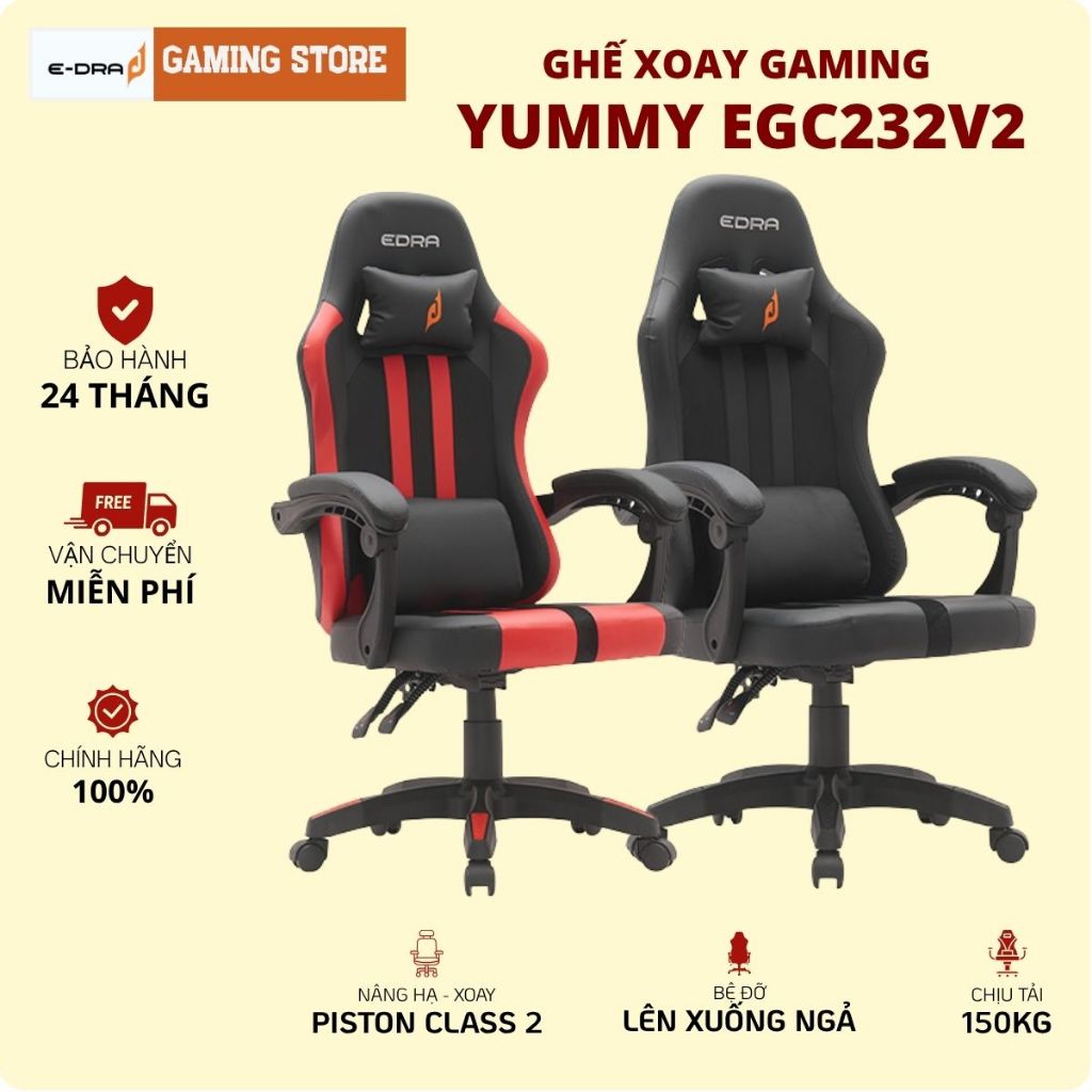 Ghế gaming EDRA YUMMY EGC232v2 Đệm Đúc, Da PU Cao Cấp, Chịu tải 150kg Ngả lưng BH Chính Hãng 12 Thán