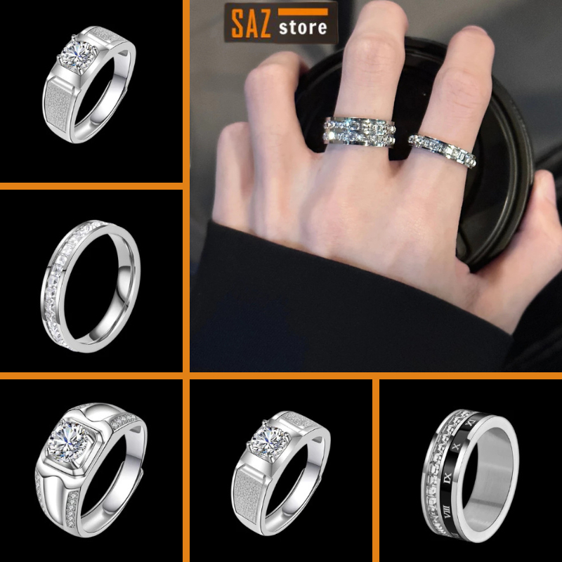 Nhẫn Titan Nam Nữ Cá Tính Saz Store Nhẫn Đính Đá Zircon Không Gỉ Màu Bạc Thời Trang Hàn Quốc Nhiều Kiểu Dáng