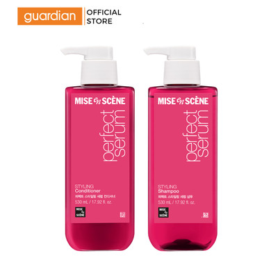 Combo Dầu Gội & Dầu Xả Giúp Tóc Suôn Mượt Và Dễ Vào Nếp Mise En Scene Perfect Serum Styling Shampoo & Conditioner 530Ml