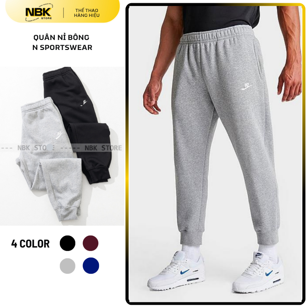 Quần Dài Thể Thao Nỉ Bông Mềm Mịn, Ấm Áp, Logo Thêu N.KE Sportswear Sweatpants NBK STORE