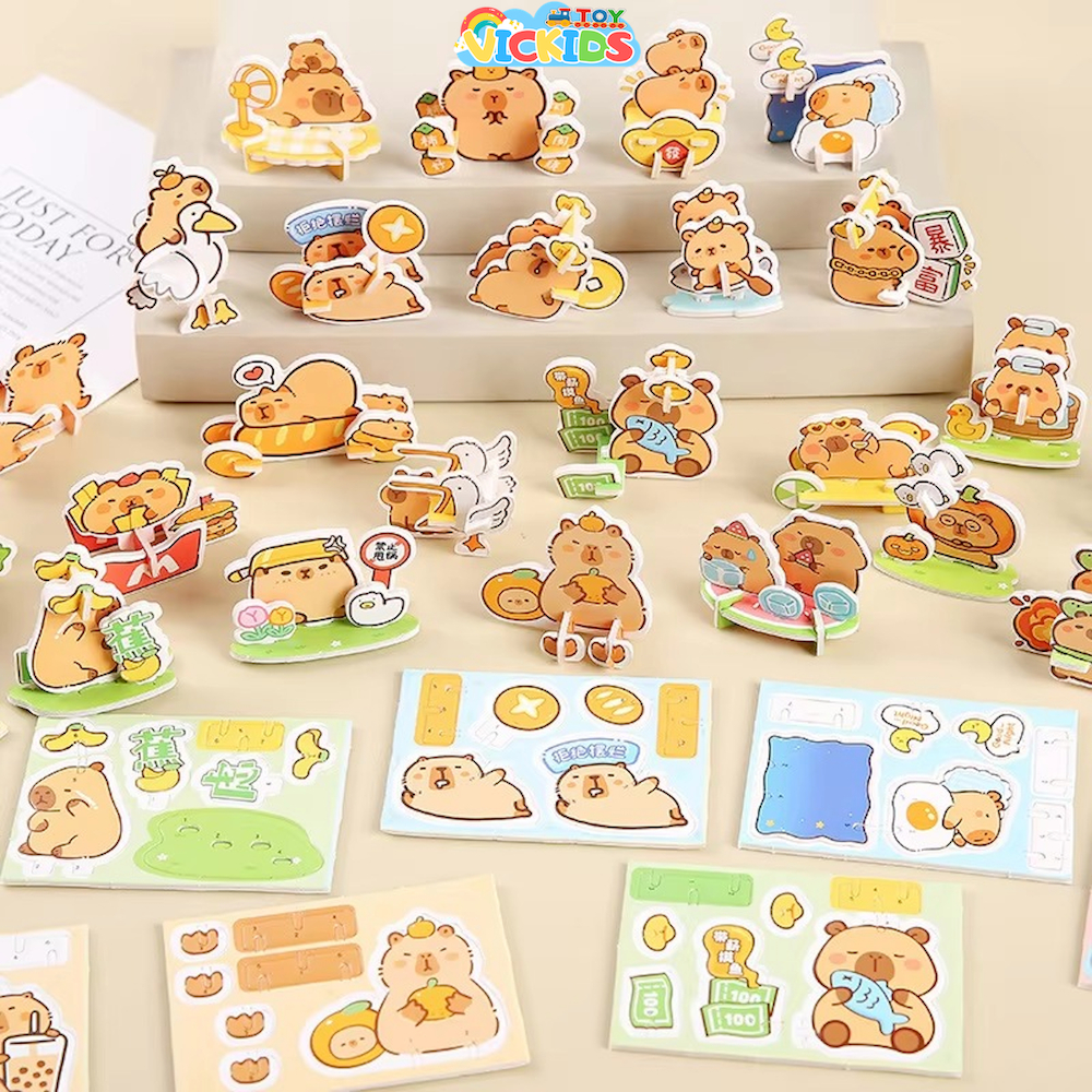 Combo 200 Mẫu Lắp Ghép Mô Hình 3D Bằng Xốp Nhiều Chủ Đề Cho Bé, Thẻ Ghép Hình Noel, Động Vật, Capyba