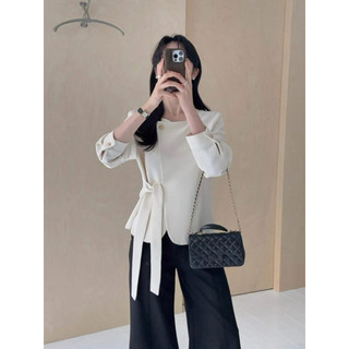 Áo giả vest cột nơ màu trắng