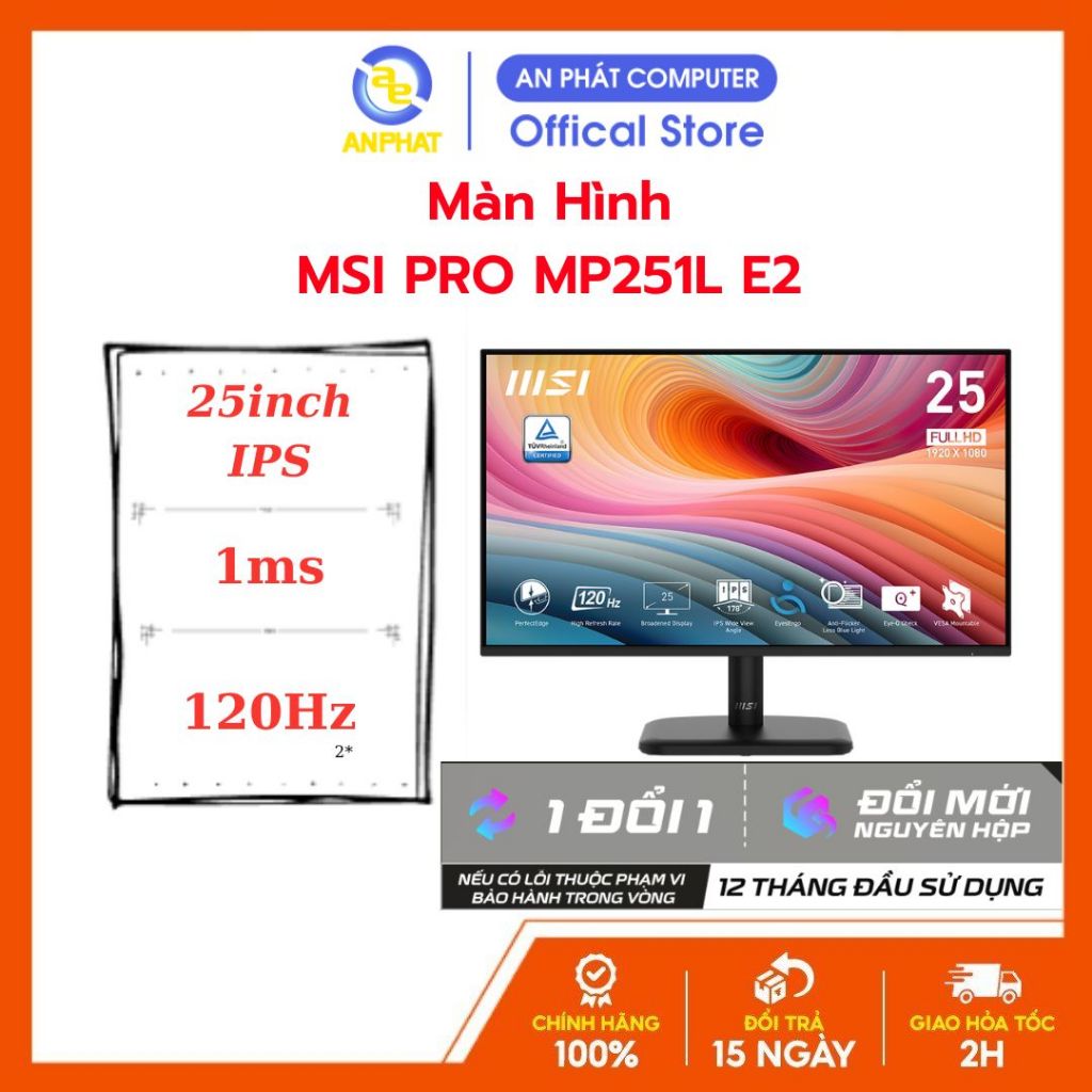 Màn Hình MSI PRO MP251 E2/ MP251 / MP242L (24.5 inch - IPS - FHD - 100Hz- 1ms - speaker)