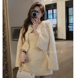  ”Donna Set”• Set dạ ánh kim sa bling cao cấp  Áo khoác dạ tweed dáng crotop + Váy 2dây from chữ A có túi -hàng chuẩn L1 