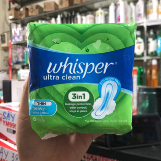 Băng vệ sinh Whisper Ultra Clean siêu thấm có cánh 28cm / 6 miếng