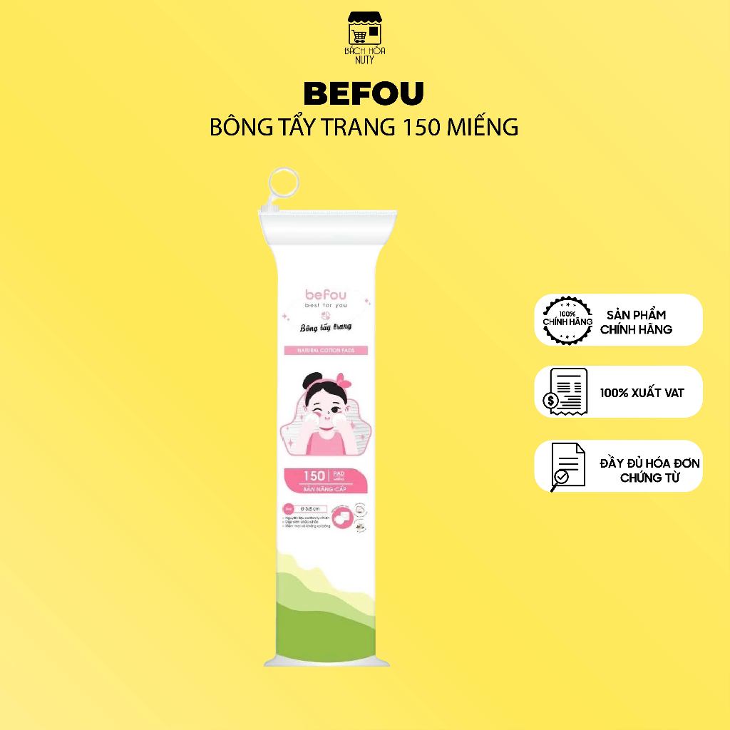 Bông Tẩy Trang Cotton Tròn Befou 150 Miếng