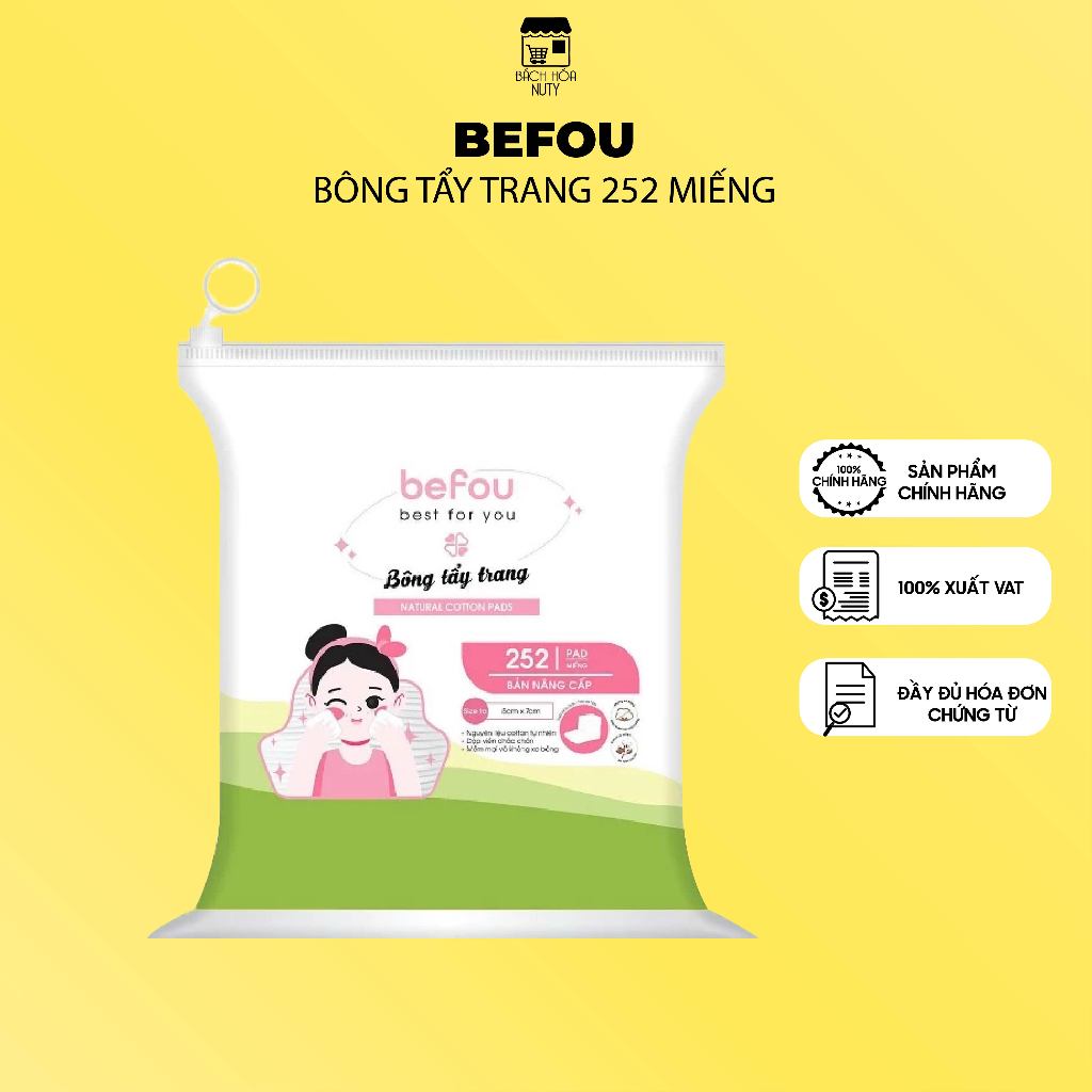 Bông Tẩy Trang Vuông Befou 252 Miếng