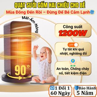 Quạt Sưởi Gốm PTC Cho Bé, Ấm Nhanh 2s – Êm Ái <35dB, Không Khô Da, Tự Ngắt Khi Đổ, An Toàn Tuyệt Đối