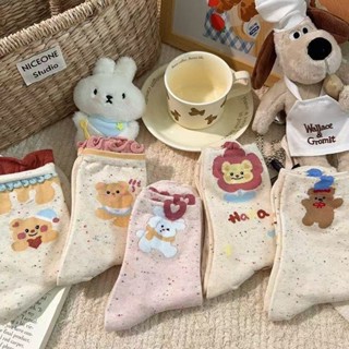 Set 10 Đôi Tất Nữ Chấm Bi Họa Tiết Hình Thú Cute Cổ Cao Phối Màu Xinh
