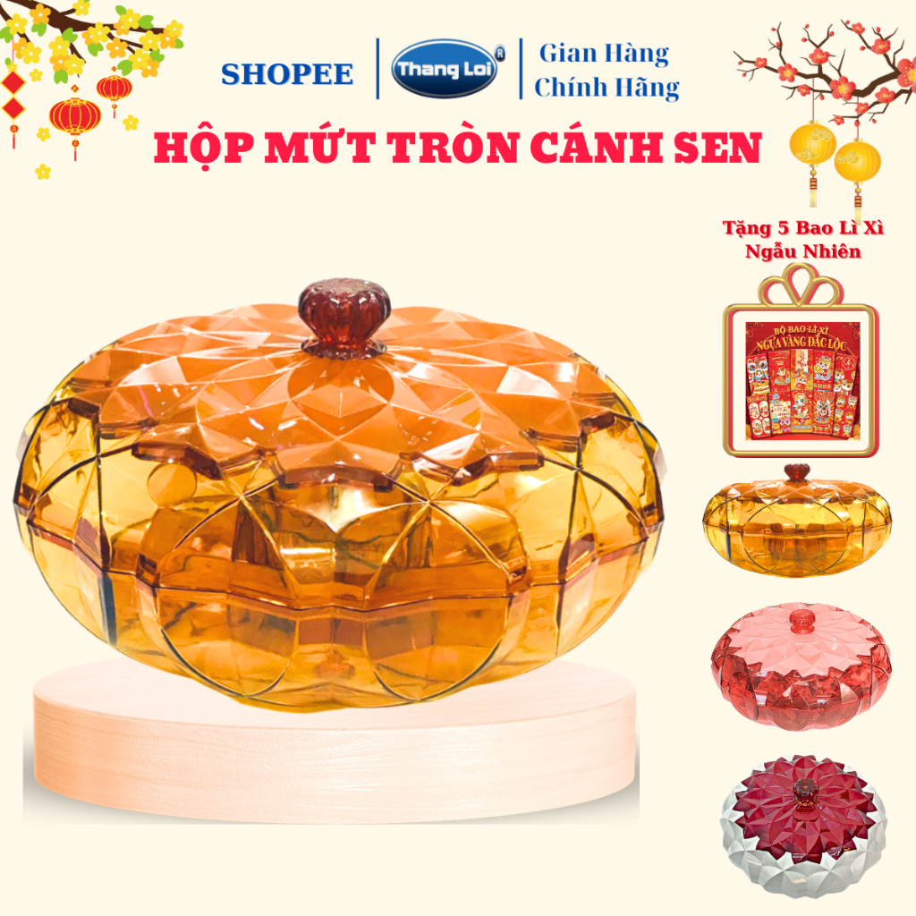  Khay Đựng Mứt Hộp Đựng Mứt Tết Tròn Cánh Sen Nhựa Thắng Lợi 