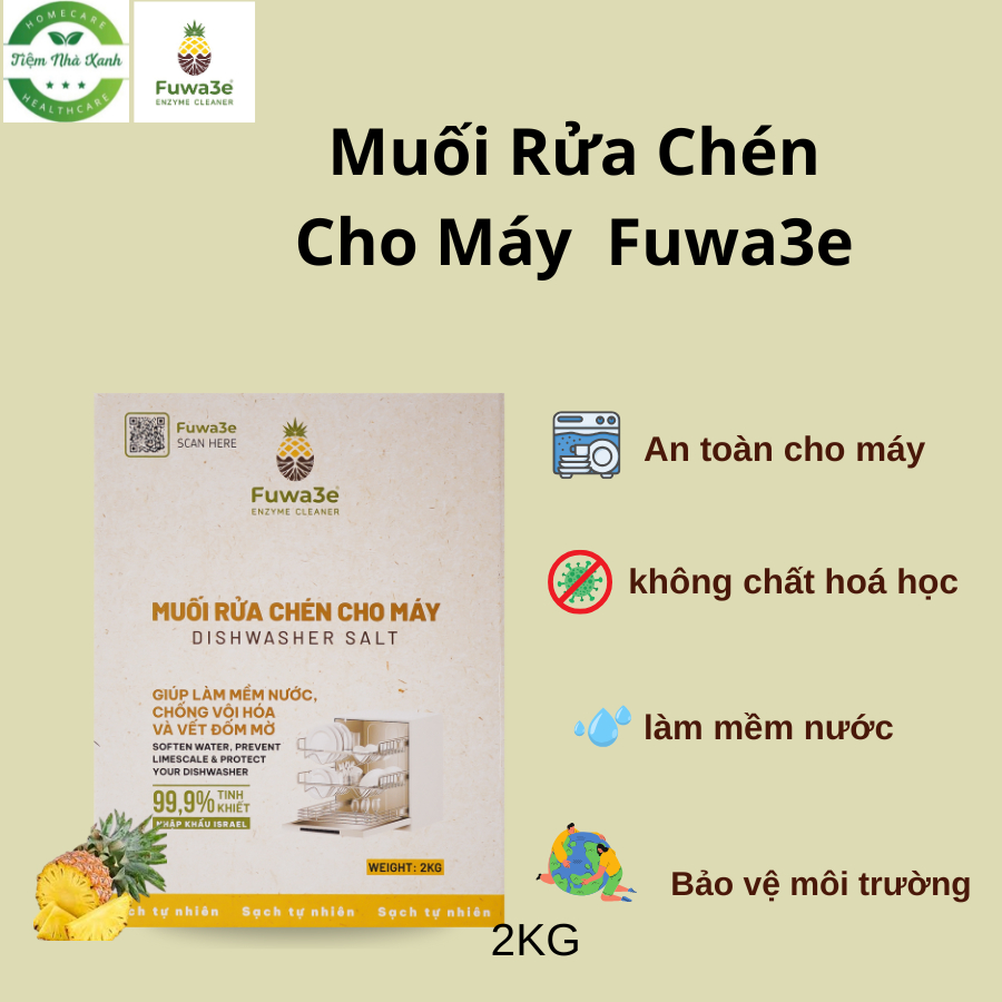 Muối rửa bát Fuwa3e 2kg dùng cho máy rửa bát, thành phần > 99% Nacl Làm Sạch