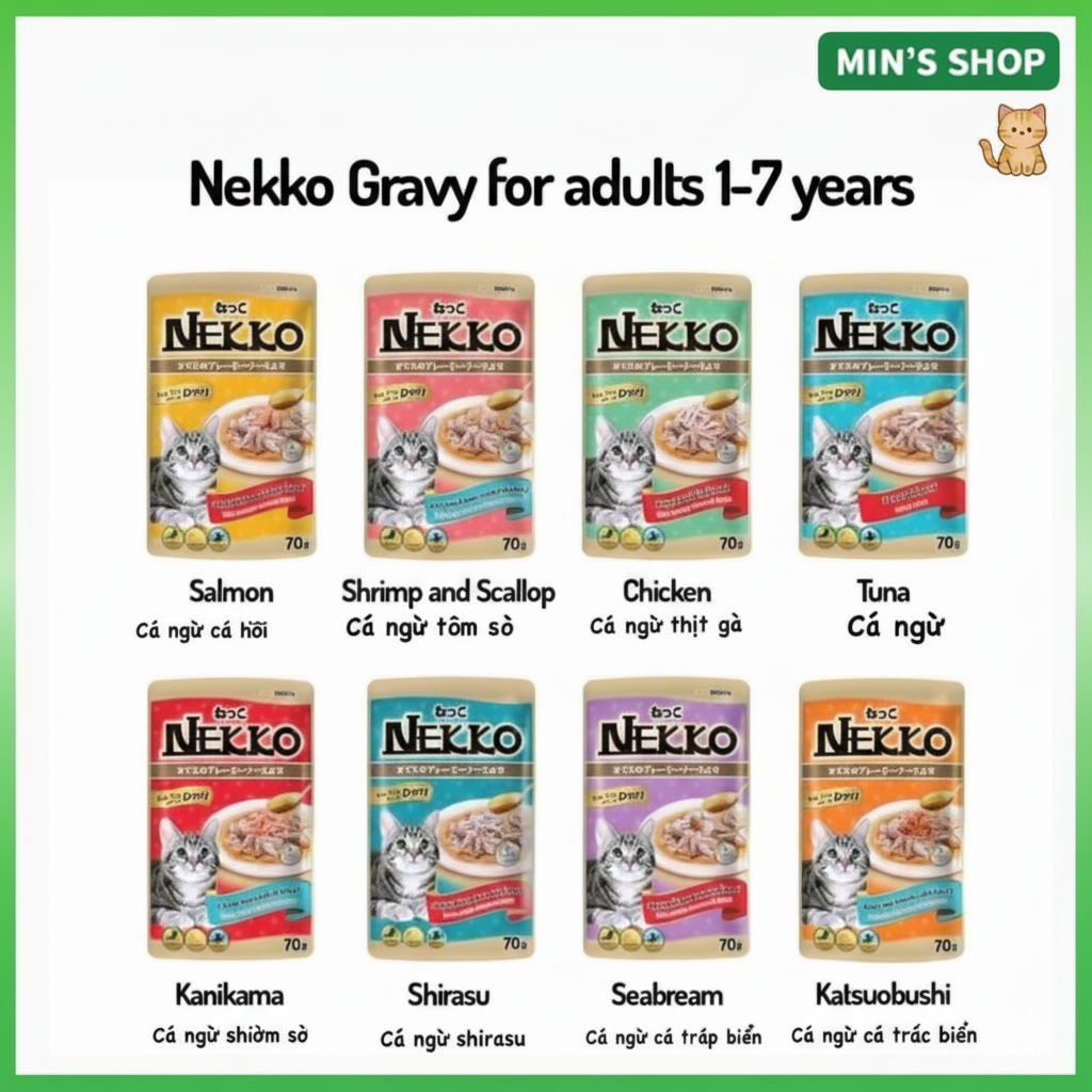 (Nekko Gravy) Pate Nekko Gravy, Đủ 8 Vị bổ sung dinh dưỡng cho mèo mọi lứa tuổi
