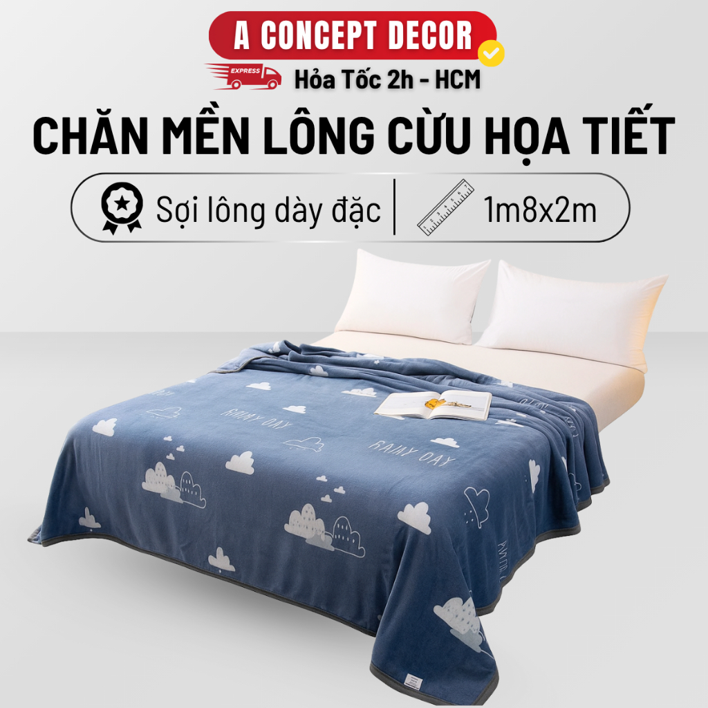 Chăn Mền Lông Cừu Họa Tiết 1m8x2m A Concept Decor Chăn Lông Cừu Cao Cấp Mềm Mịn Chăn Đắp Ấm Áp Chăn 