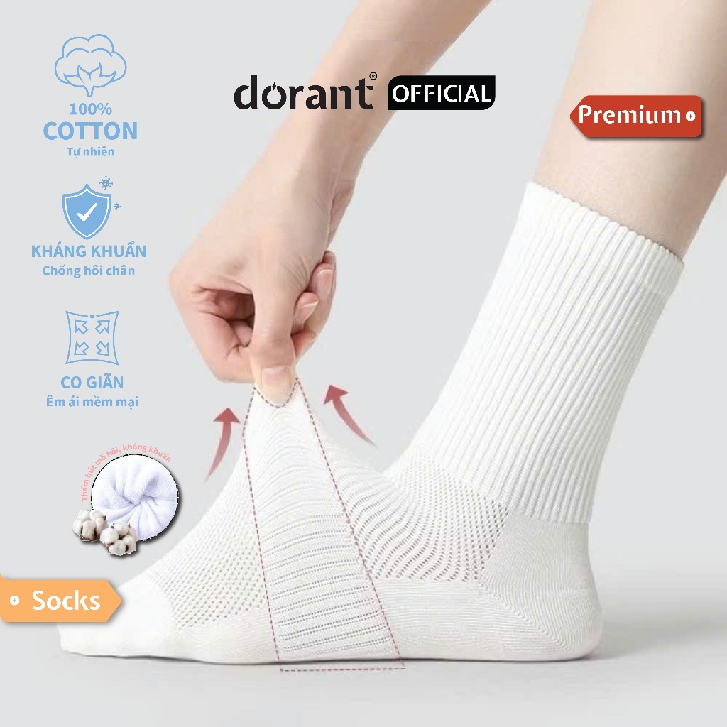 [Combo 10 tặng 2] Tất Nam Nữ Thể Thao,Vớ Bóng Rổ Pickle Ball Bóng Đá Chạy Bộ Thấm Hút Mồ Hôi DORANT