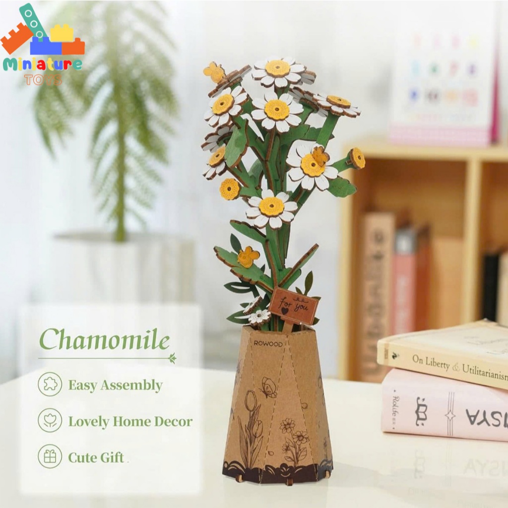 Mô hình hoa gỗ tự lắp ghép 3D DIY Robotime Rowood | Chamomile Wooden Flower Puzzle TW061