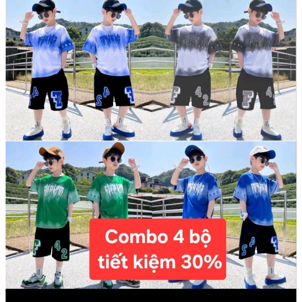 Combo 4 bộ bé trai F42 chất thun lạnh mịn mát