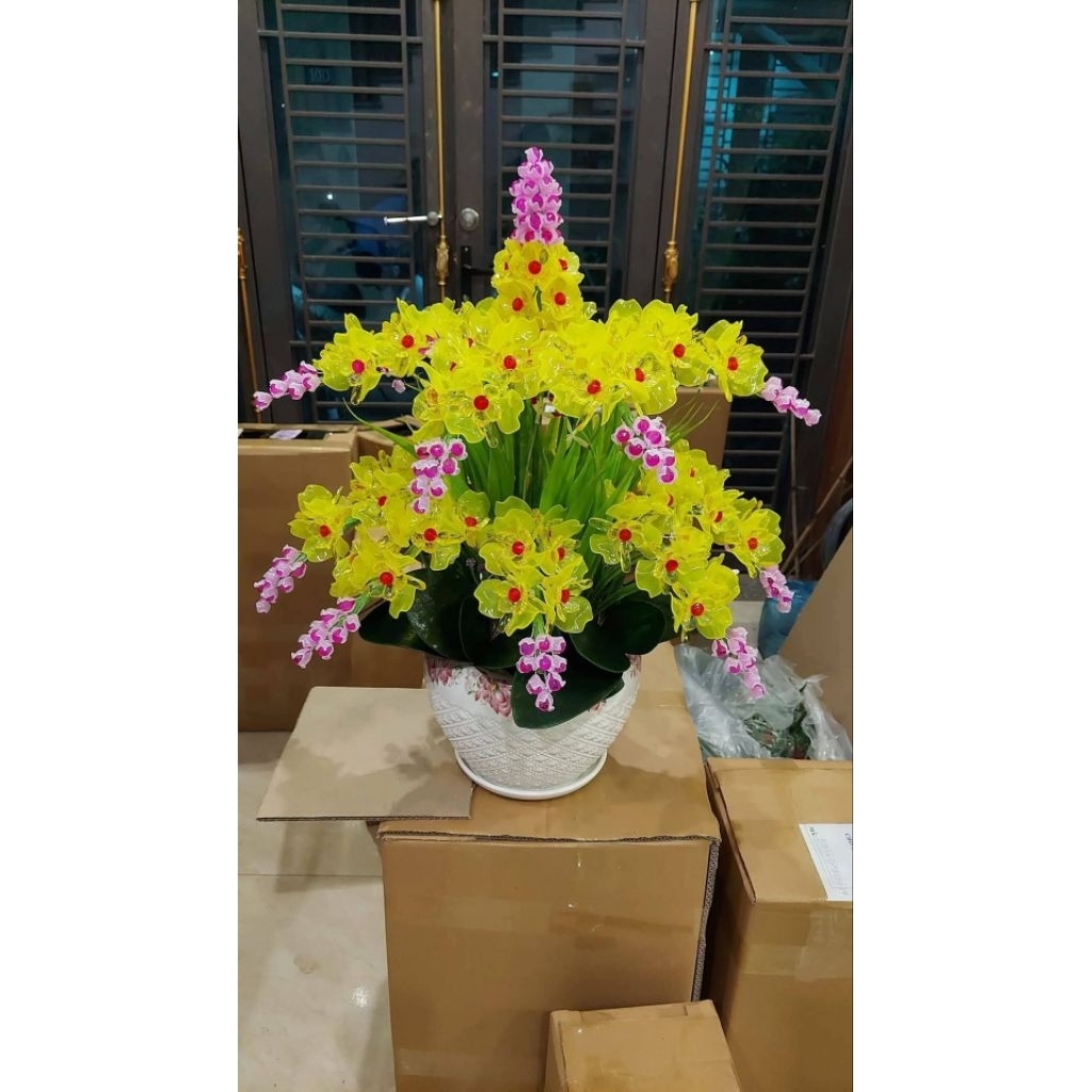 set nguyên liệu tự làm mẫu 15 cành 6 hoa 9 nụ(k gồm chậu)