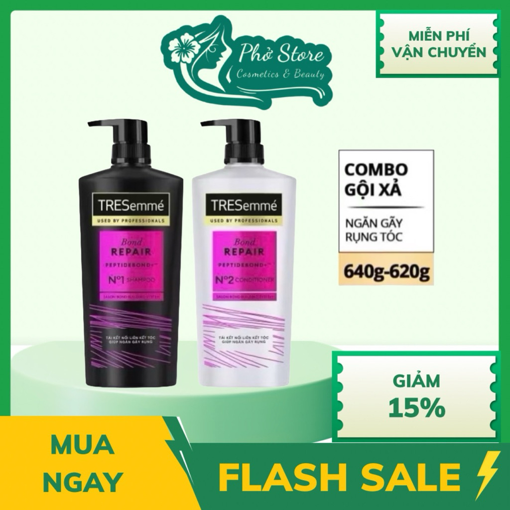 Combo Dầu Gội, Dầu Xả TRESemmé Bond Repair Peptidebond+ Cho Tóc Hư Tổn Giúp Ngăn Gãy Rụng 640g, 620g