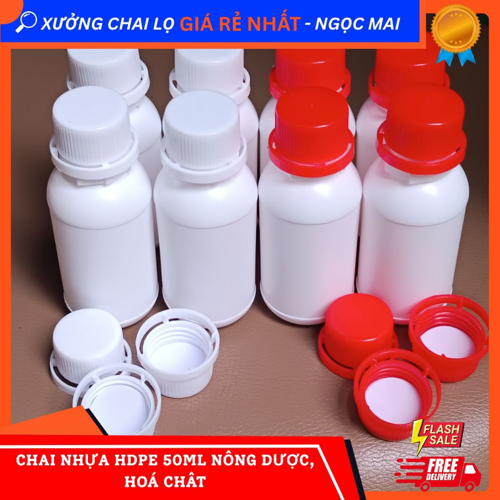 [COMBO 100 CHAI NHỰA HDPE 50ML] ĐỰNG BVTV, CHẾ PHẨM SINH HỌC, HOÁ CHẤT, NƯỚC GIẶT✅