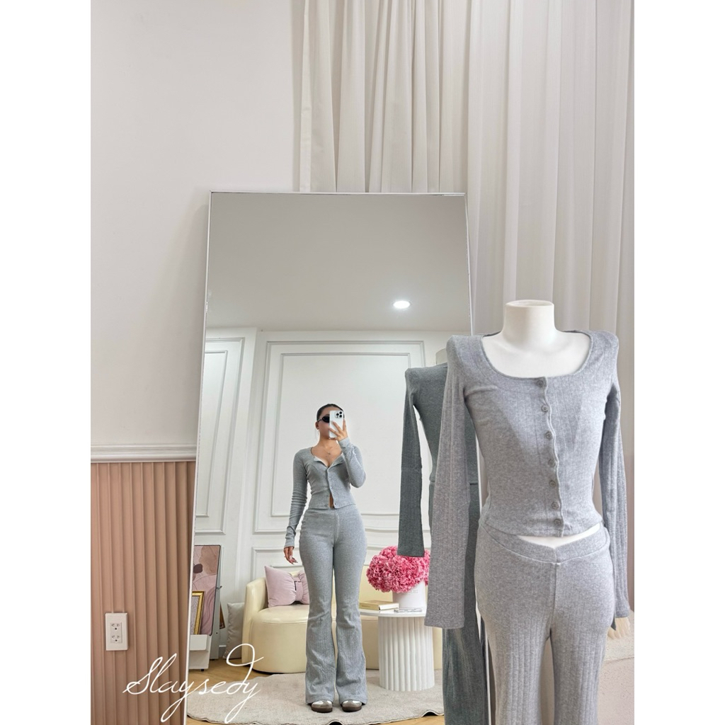 Jessi Set-Set cotton xám dài