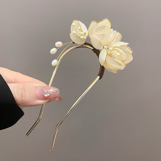  Trâm cài tóc chữ U hình hoa lan trắng xinh xắn phụ kiện cô dâu áo dài 