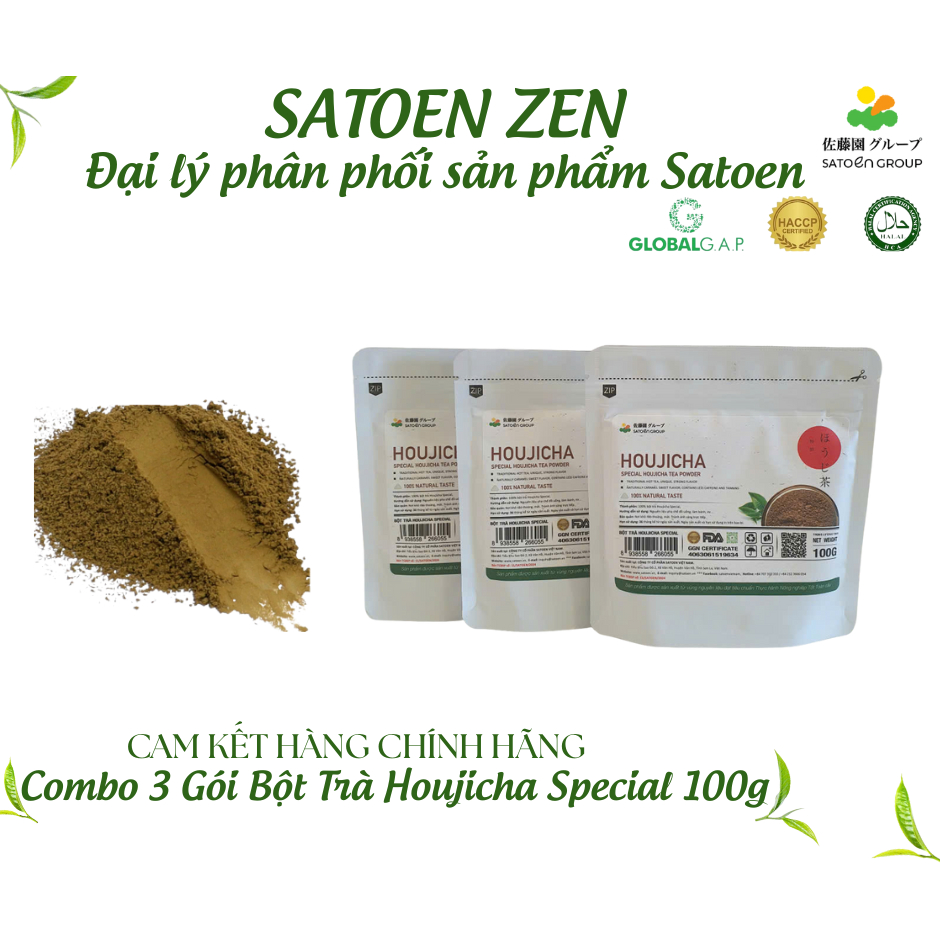 COMBO 3 TÚI SPECIAL HOUJICHA TEA POWDER 100G (COMBO 3 TÚI BỘT TRÀ RANG HOUJICHA SPECIAL SATOEN 100G)