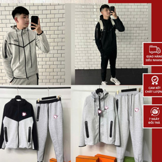 Bộ Dài Tay HoodieZip Nai Kỳ Phối Thêu Logo Ngực.  Bộ Đồ Mặc Thu Đông CLB Full Màu Nỉ 2 Da